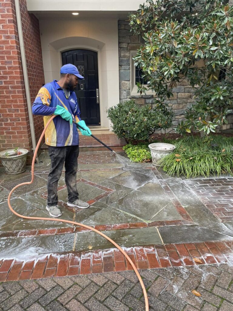 Pressure washing a deck